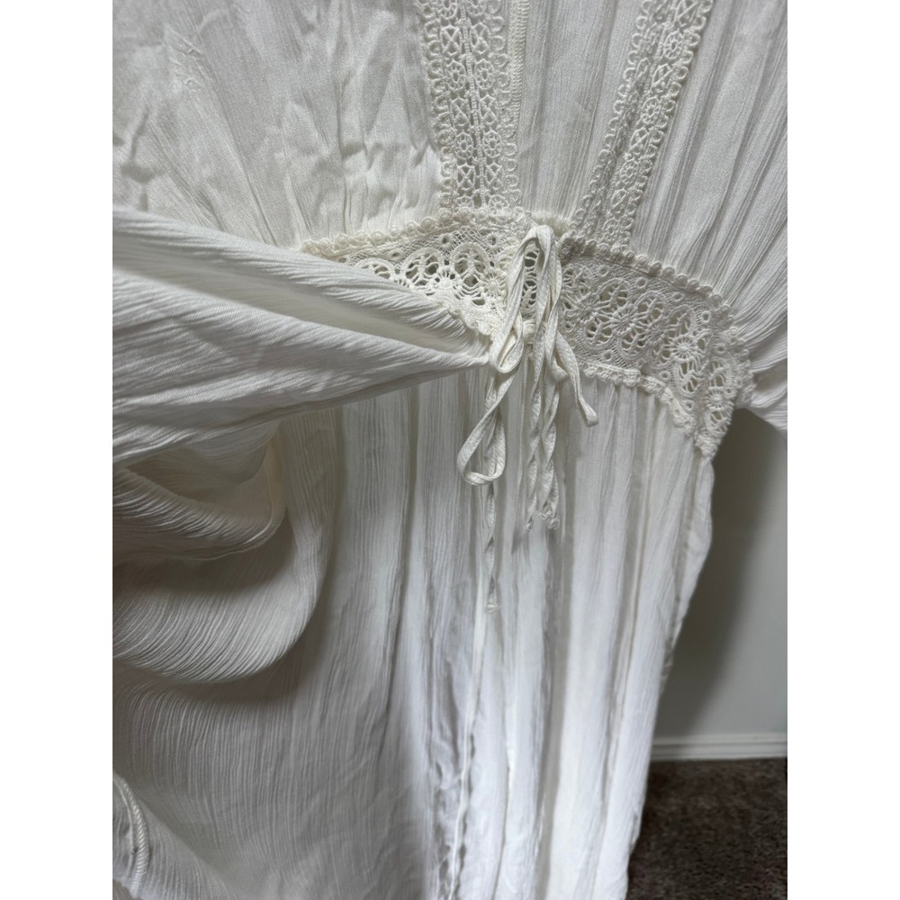 Hollister Maxi Coverup Womens L/XL White Crochet Lace Boho Kimono Sleeve Beach - Picture 5 of 8